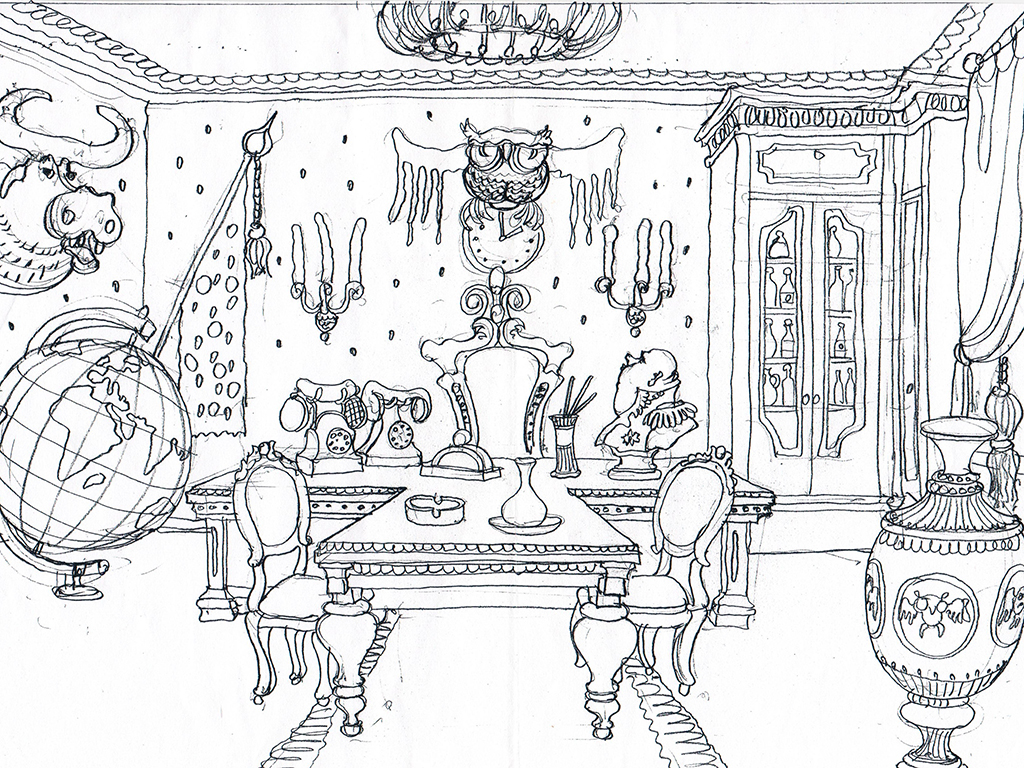 The chief's office. The Ovcharenko's sketch for ZuZuZu mobile game.