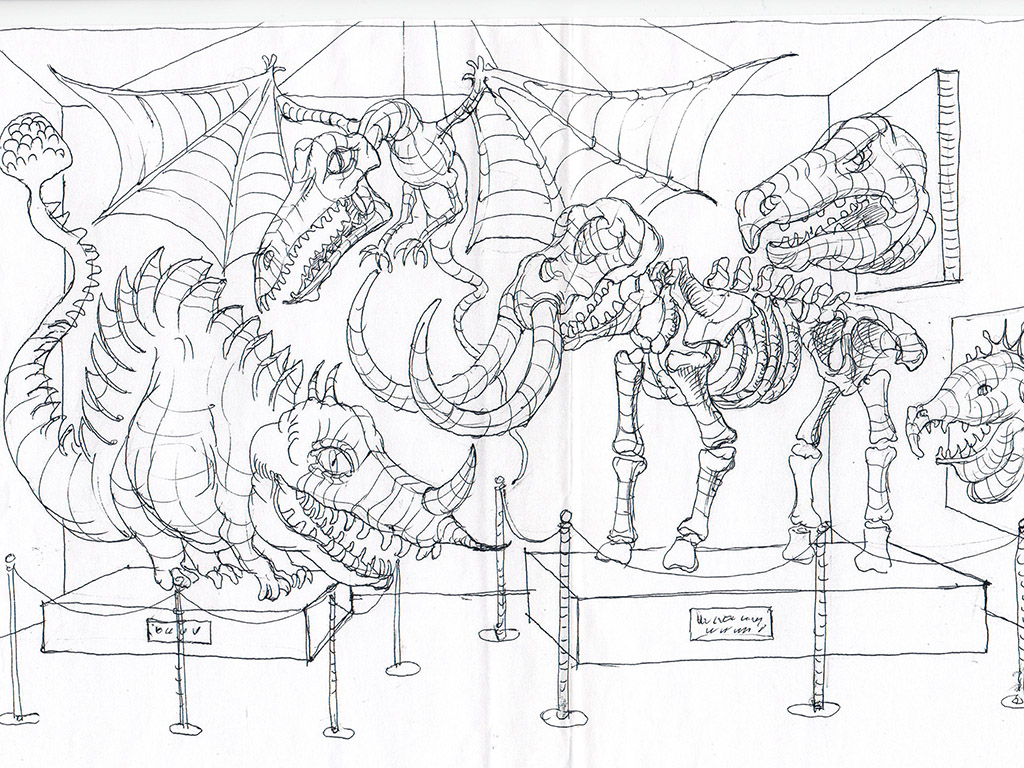 The paleontologic museum. The Ovcharenko's sketch for ZuZuZu mobile game.